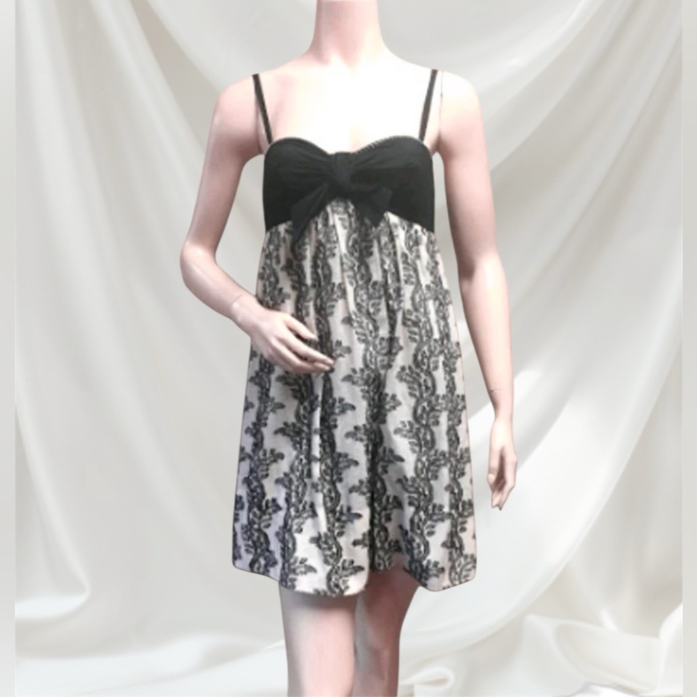 BCBGMAXAZRIA Black & Cream Embroidered Floral Mini Dress Size 6